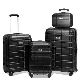 Luggage Sets ABS+PC Hardshell 4pcs Luggage Hardside Lightweight Durable Suitcase sets Spinner Wheels Suitcase with TSA Lock (12/20/24/28),black