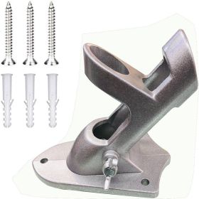 2.6cm Diameter Wall-mounted Flagpole Bracket Double Hole Aluminum Alloy Wall Flag Holder Flagpole Mounting Base with Accessories (Color: silver)