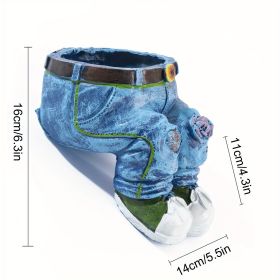 1pc Funny Indoor And Outdoor Flower Pots Resin Denim Pants Ornaments Creative Flower Pot Decoration Crafts Retro Garden Decoration (STYLE: A)