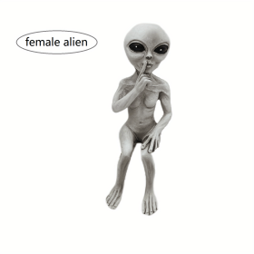 1pc, Outer Space Alien Resin Statue Alien Statue Garden Ornaments Miniatures Art Decor For Home Indoor Outdoor Ornaments Decorations (STYLE: Female Alien)