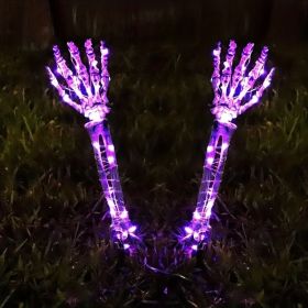 2pcs Solar Halloween Decorations Light, 2 Pack Lighted Skeleton Arms Hand Stakes, 40 LED Lights, Light Up Figurine Holiday Party Indoor Outdoor Decor (Quantity: 2 Pack, Color: Purple)